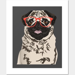 Hipster Pug T-Shirt Posters and Art